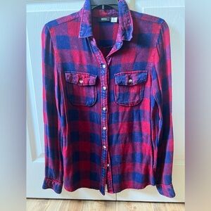 red and blue checkered flannel
